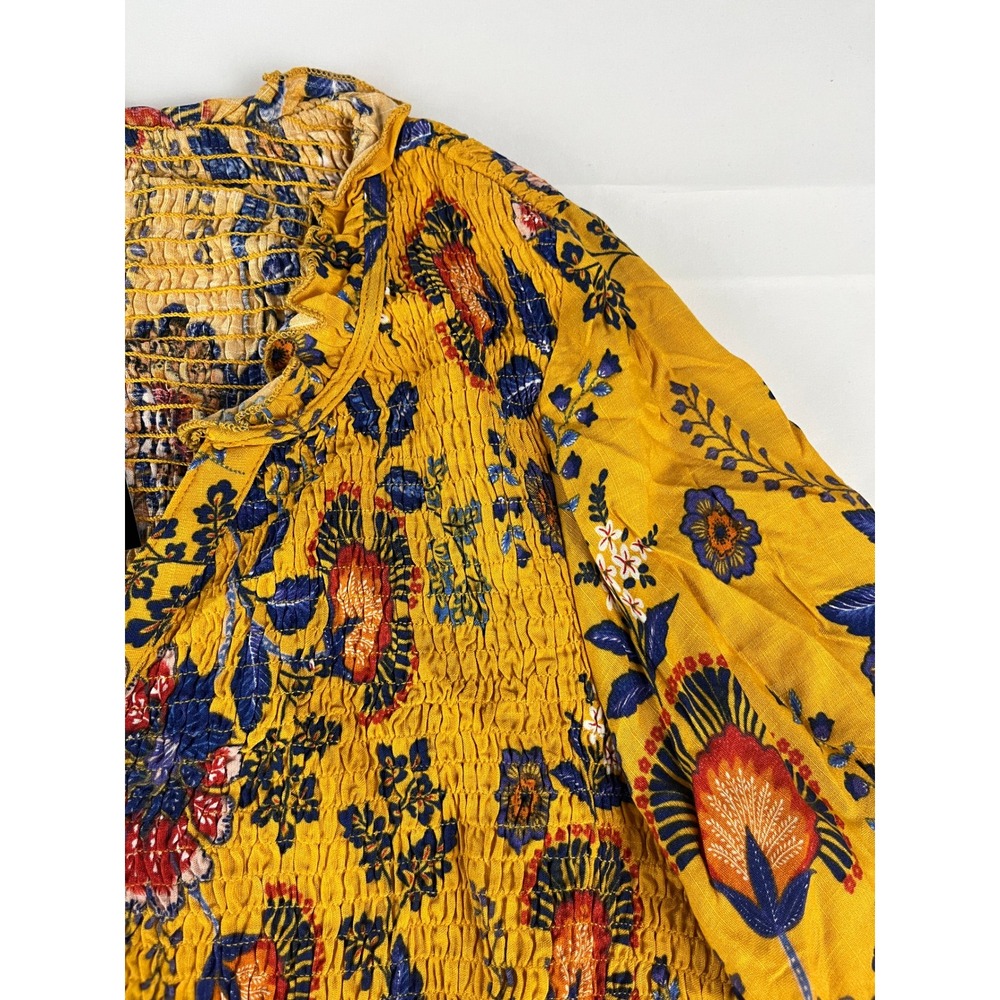 Avenue‎ Women's Yellow Floral Smocked V Neck Button Front Tiered Midi Size 18